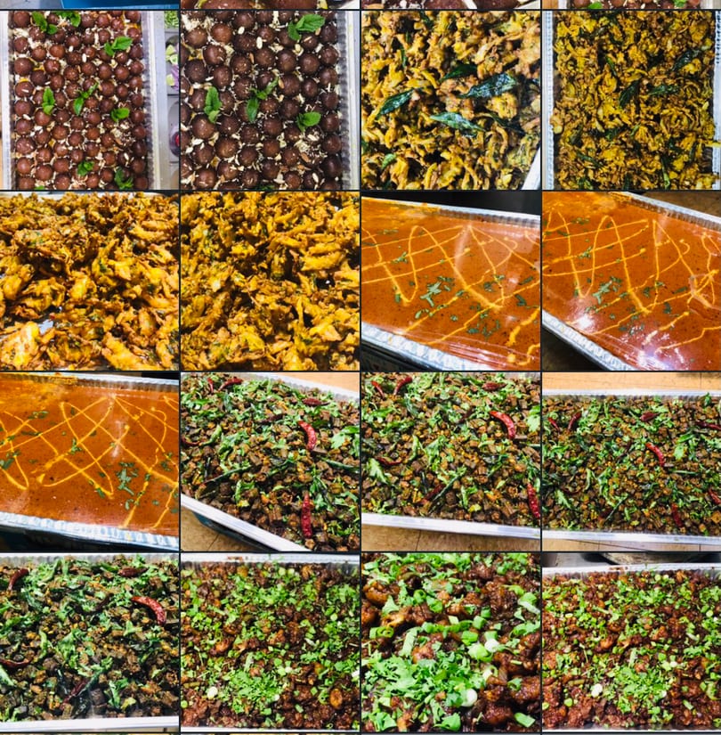 A collage of various Indian dishes including gulab jamun, pakoras, butter chicken, and a dry stir-fry.